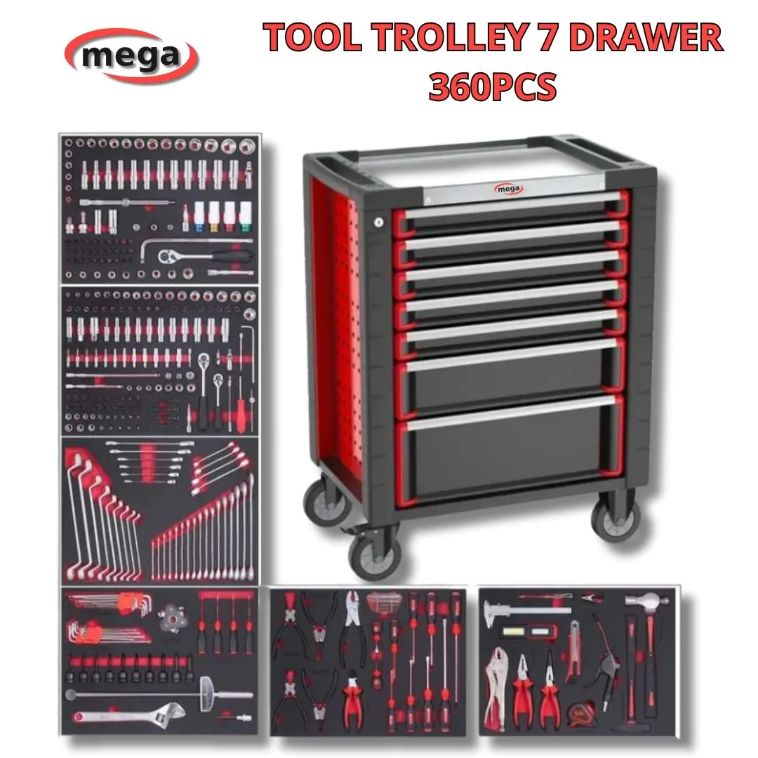 صندوق عدة احترافي – 360 قطعة – 7 أدراج – MEGA Tool Trolley – 360pcs